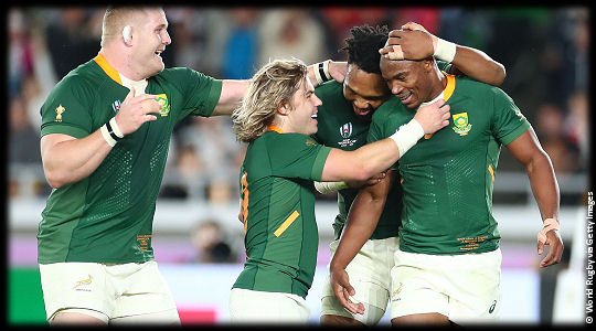 England v South Africa Boks celebrate Makazole Mapimpi try The Final RWC2019